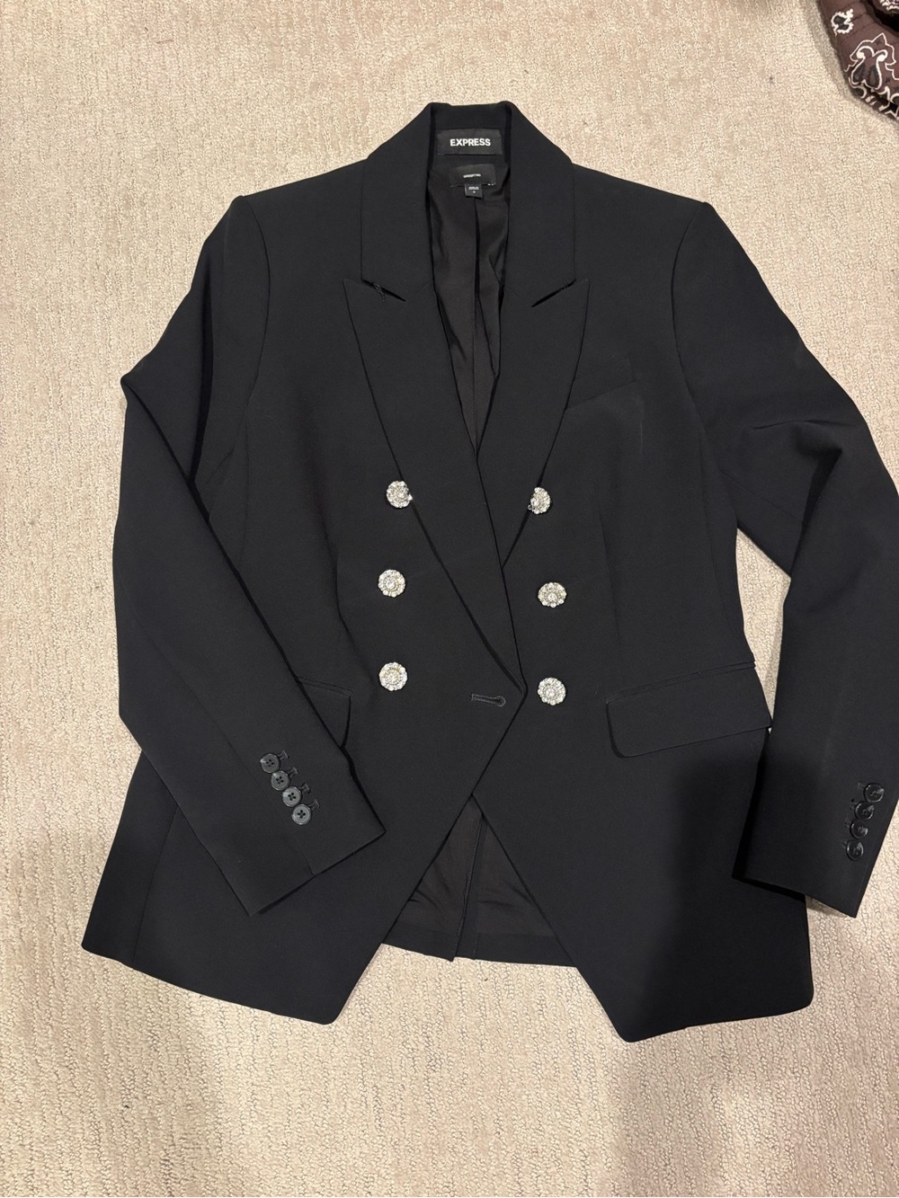 Express Black Double-Breasted Blazer with Decorative Buttons